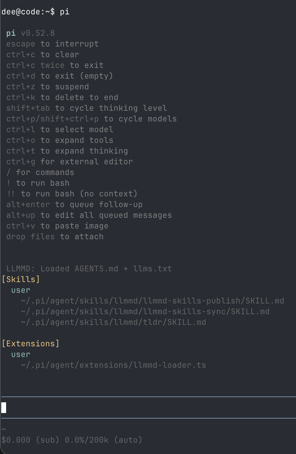 llmmd bootstrapped in Pi